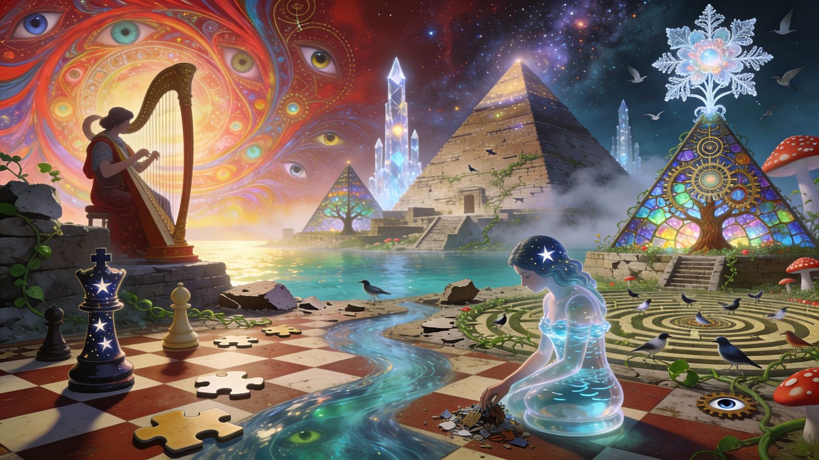 Ancient City Reimagined: Crystal Towers Amidst Nebula Glow