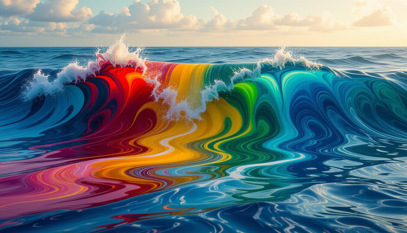 Vibrant Paint Ocean Seascape in Surreal Style