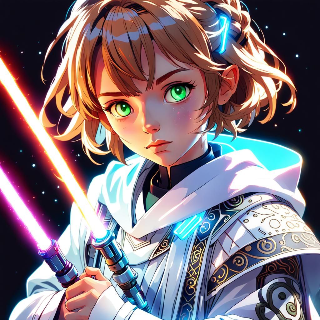 Anime Portrait of Leila Skywalker with Lightsaber