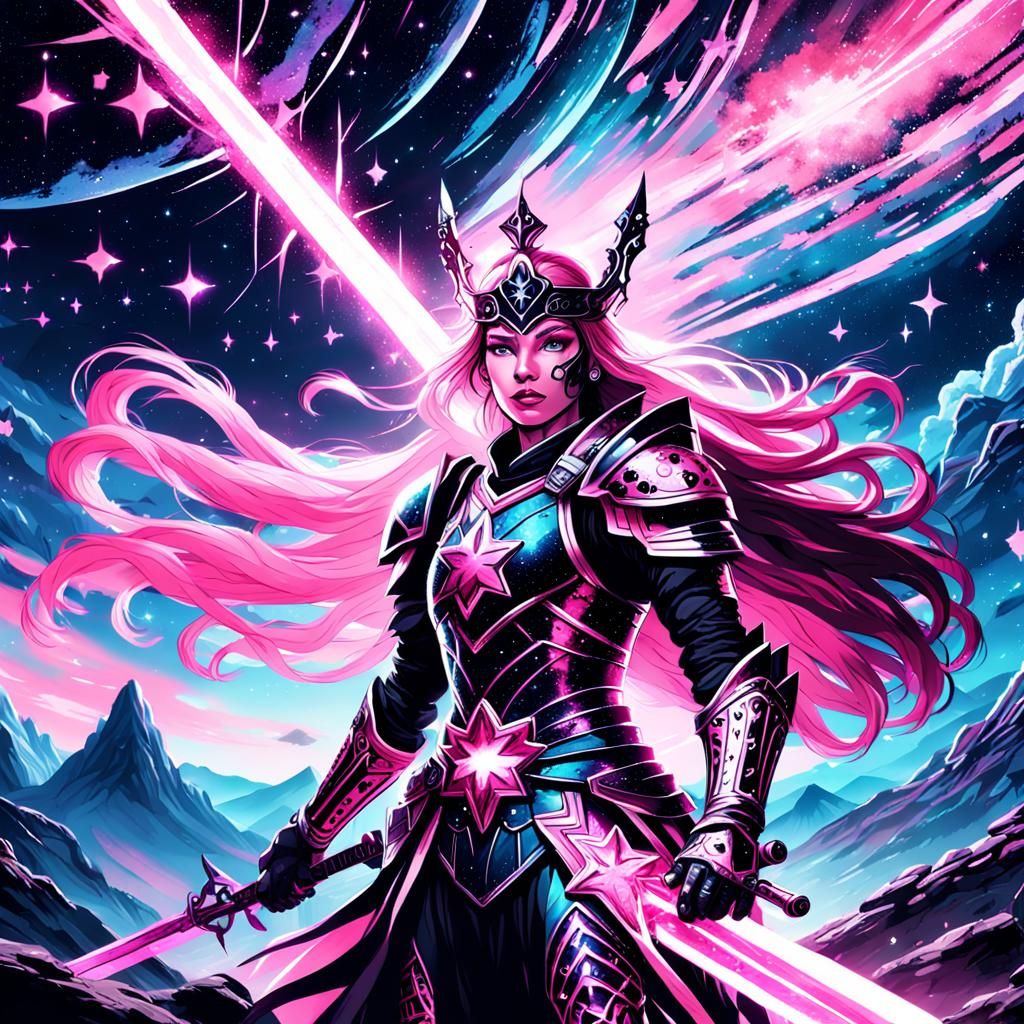 Star Princess Warrior with Glowing Sword in Sci-Fi Art