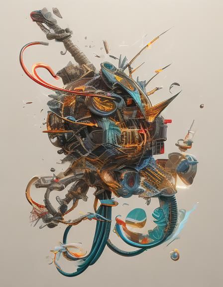 Surreal Biomechanical Meteor in Vibrant Oil Painting