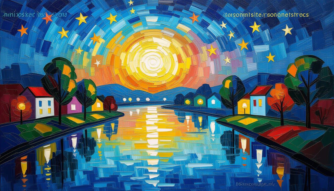 Glowing River Reflecting Mental Fragments as Impasto Paintin...