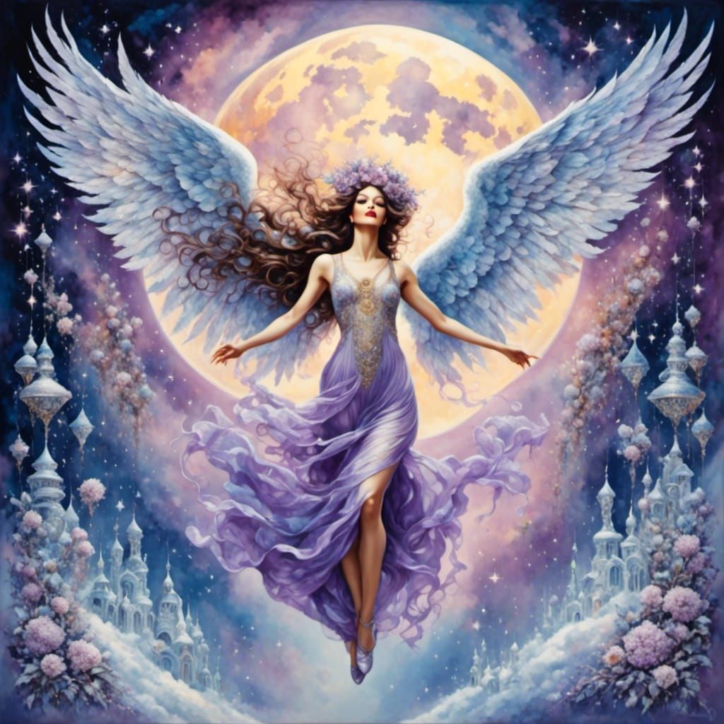 Lilac Angel Jumps in Glittery Snow