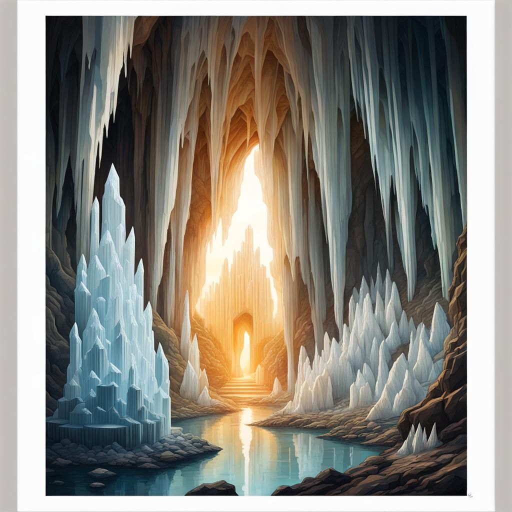 Giant Selenite Crystals in Sunlit Cave