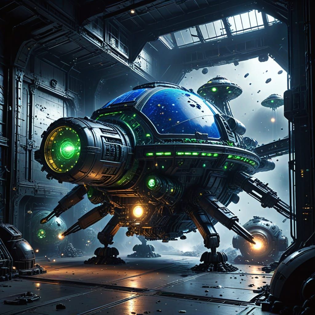 Intricate Alien Space Station with Robot Spaceships