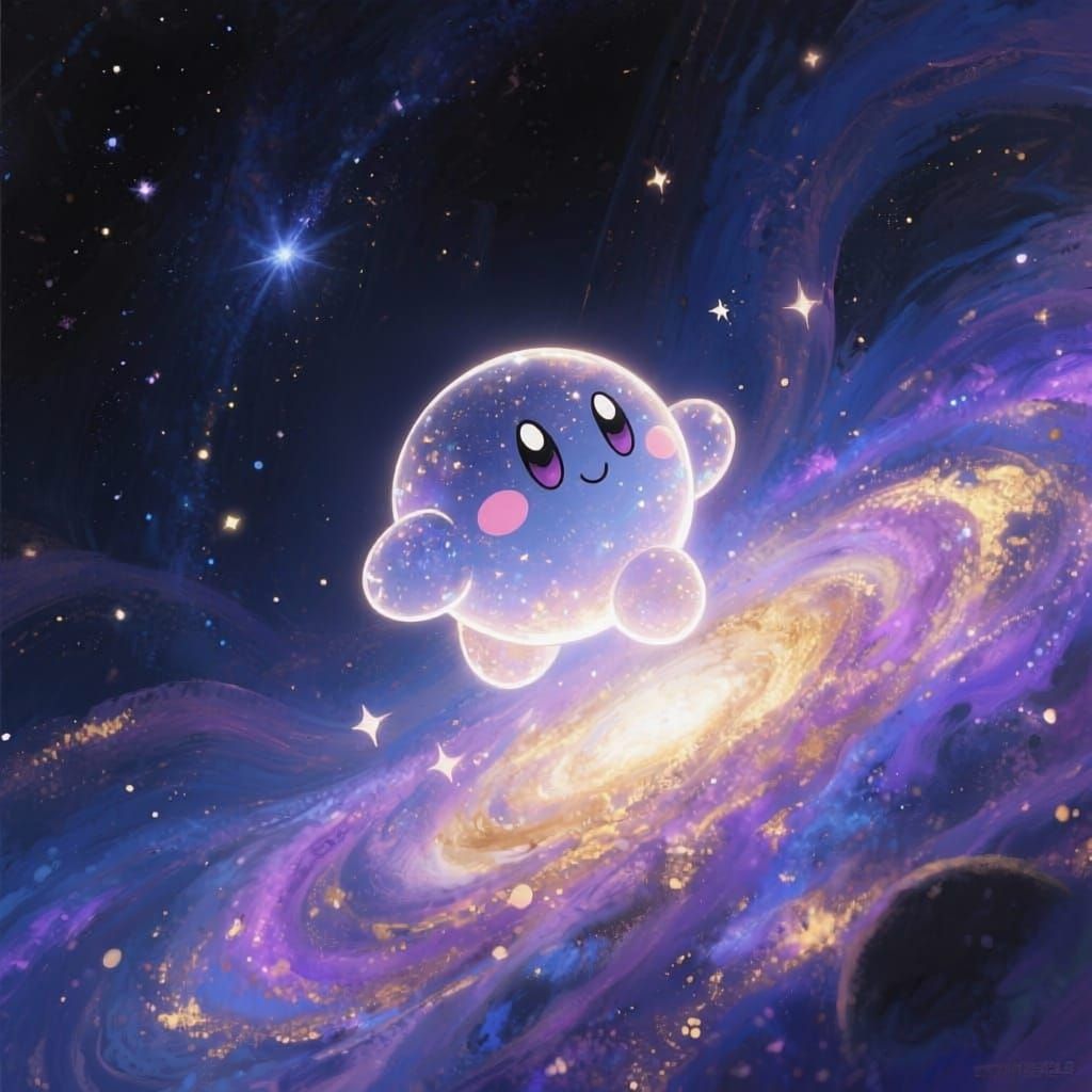 Celestial Kirby Floating in Cosmic Space