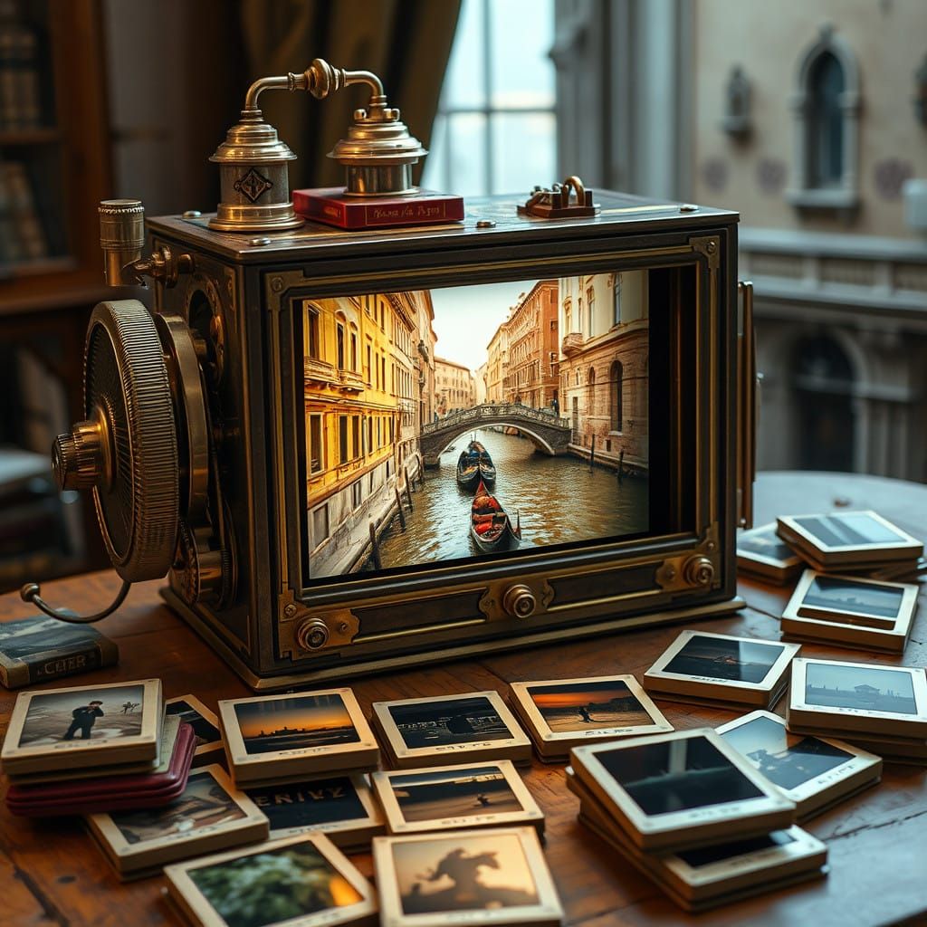 Steampunk 35mm Slide Viewer Reveals Serene Venice Canal Scen...