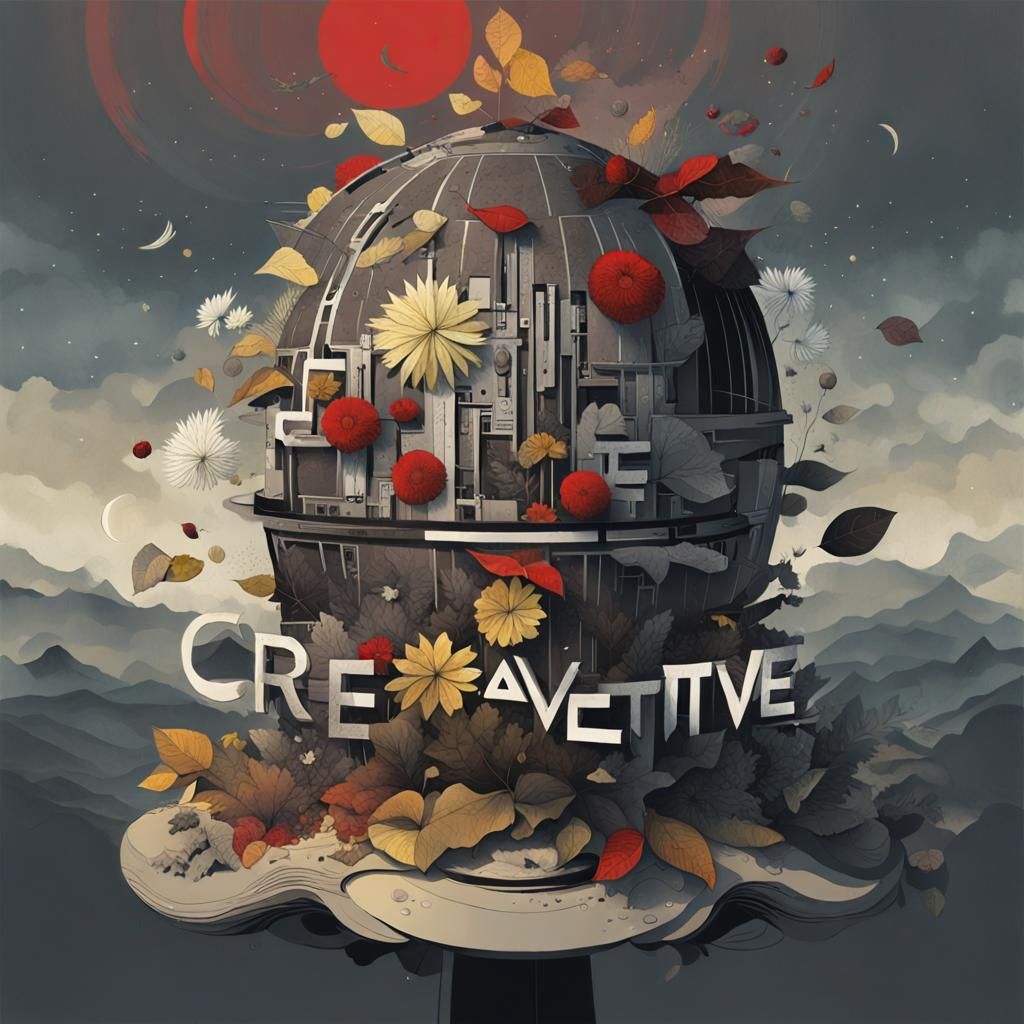 Retrofuturist Collage with Floral Elements