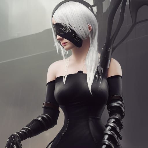 Nier Automata Character in Detailed Matte Painting