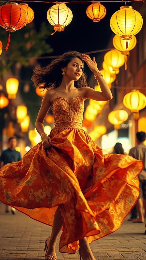 Woman Dancing at Street Festival in Fauvism Style