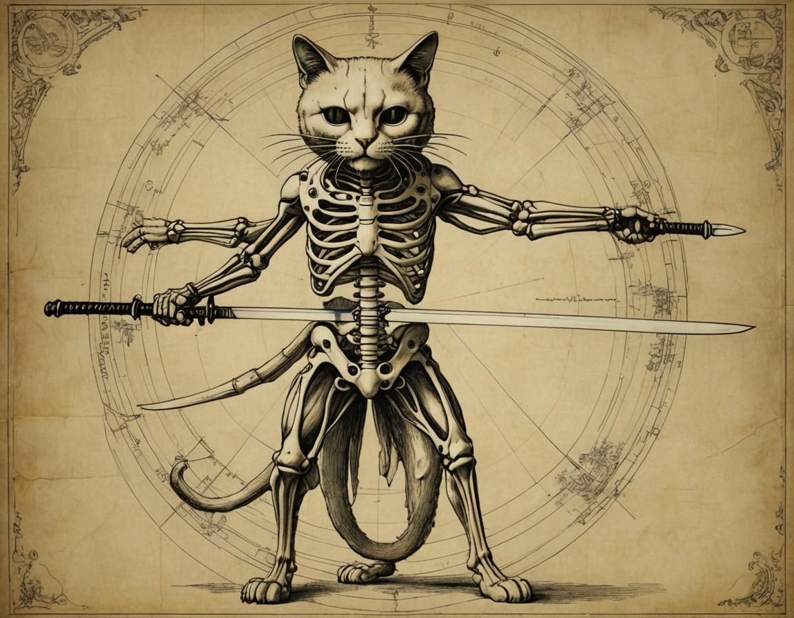 Vitruvian Cat: DaVinci-Style Technical Drawing