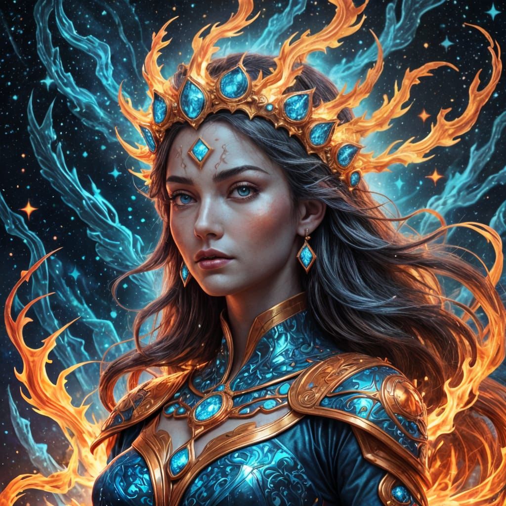 Cosmic Goddess of Ice and Fire Astral Illustration