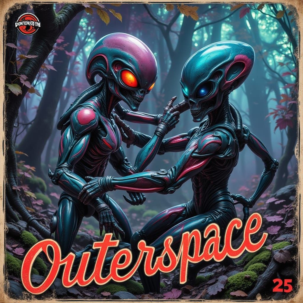 Ethereal Glow: Alien Warrior Engages Futuristic Space Marine...