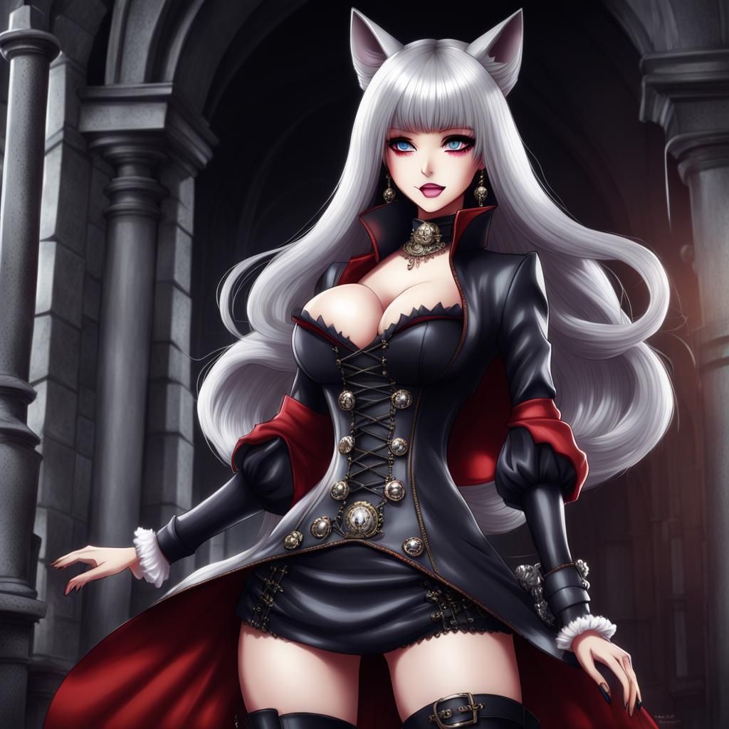Gothic Kitsune Vampire Princess in Anime Style