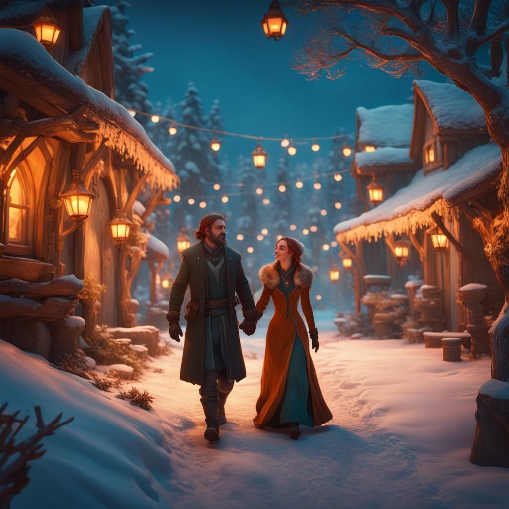 Sansa and Sandor in a Winter Fairy Village