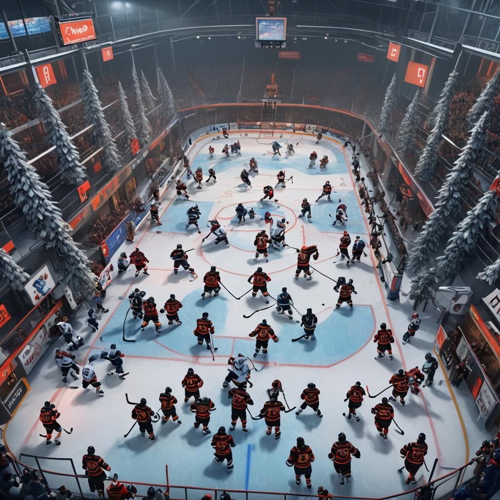 Fantastical Hockey Scene in Detailed Matte Painting