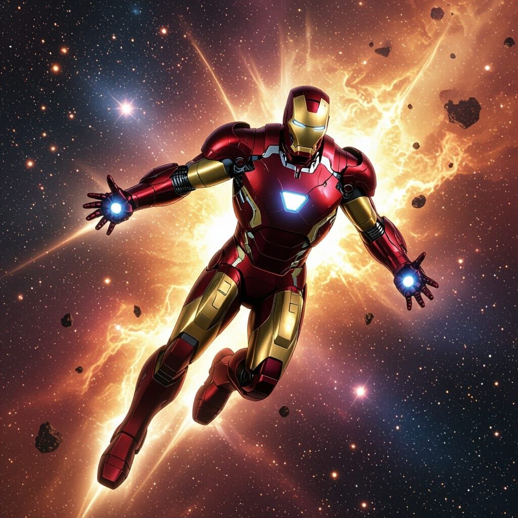 Iron Man Soaring Through Nebula, Comic Book Art