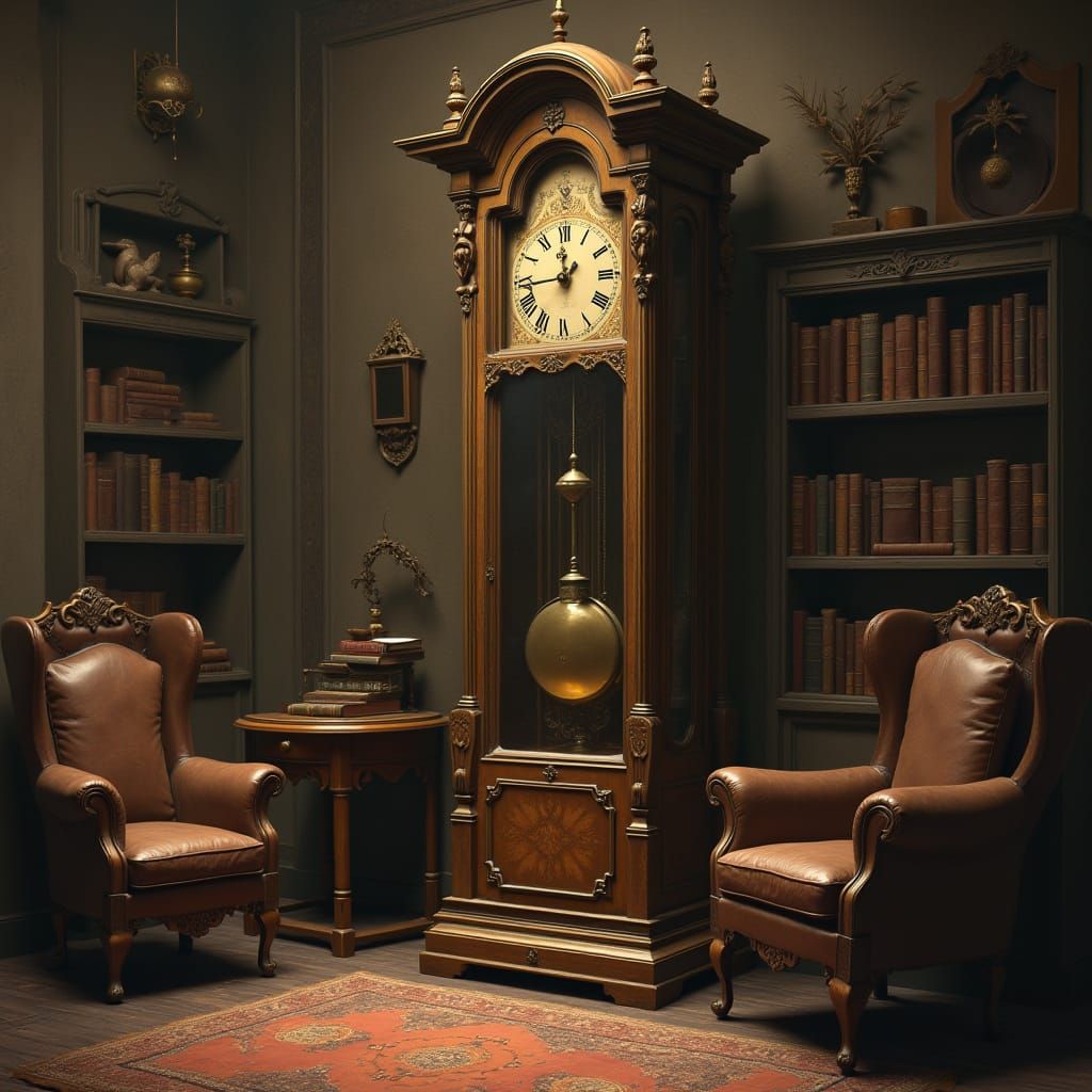 Grandfather Clock as Wise Old Man in Study
