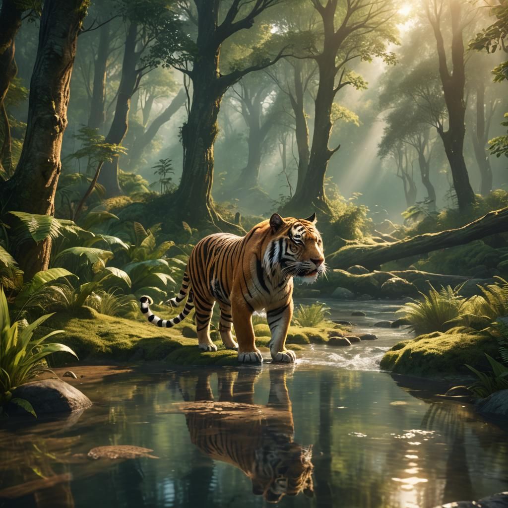 Saber-Toothed Tiger in a Mystical Forest