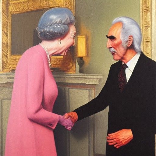 Christopher Lee Meets Queen Elizabeth: Oil Painting