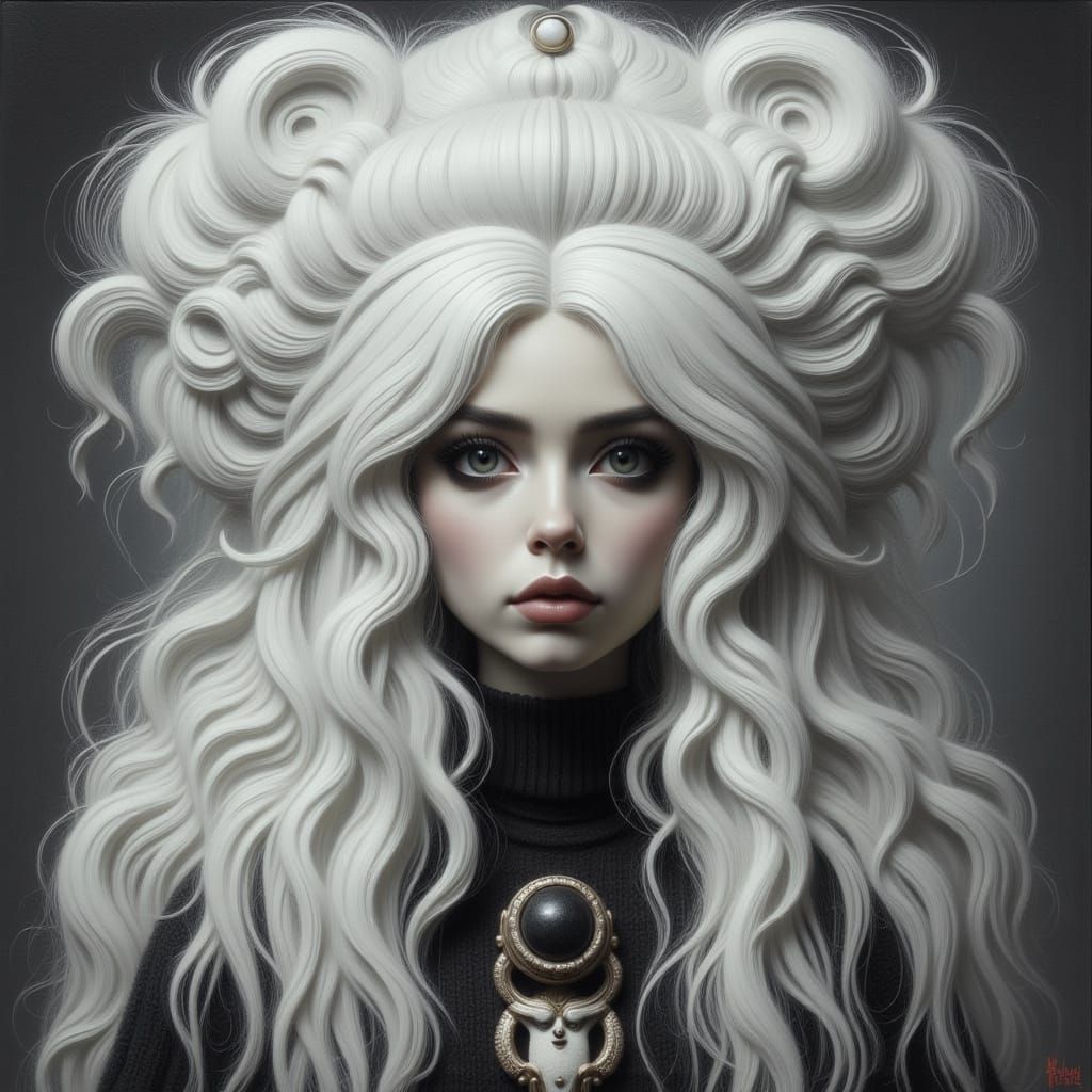 Woman with Surreal White Hair