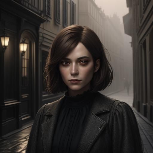 French Bob Fashionista in Cobblestone Dawn, 3D Digital Art