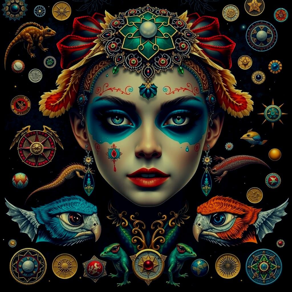 Mystical Fractal Mosaic of Eerie Magical Elements