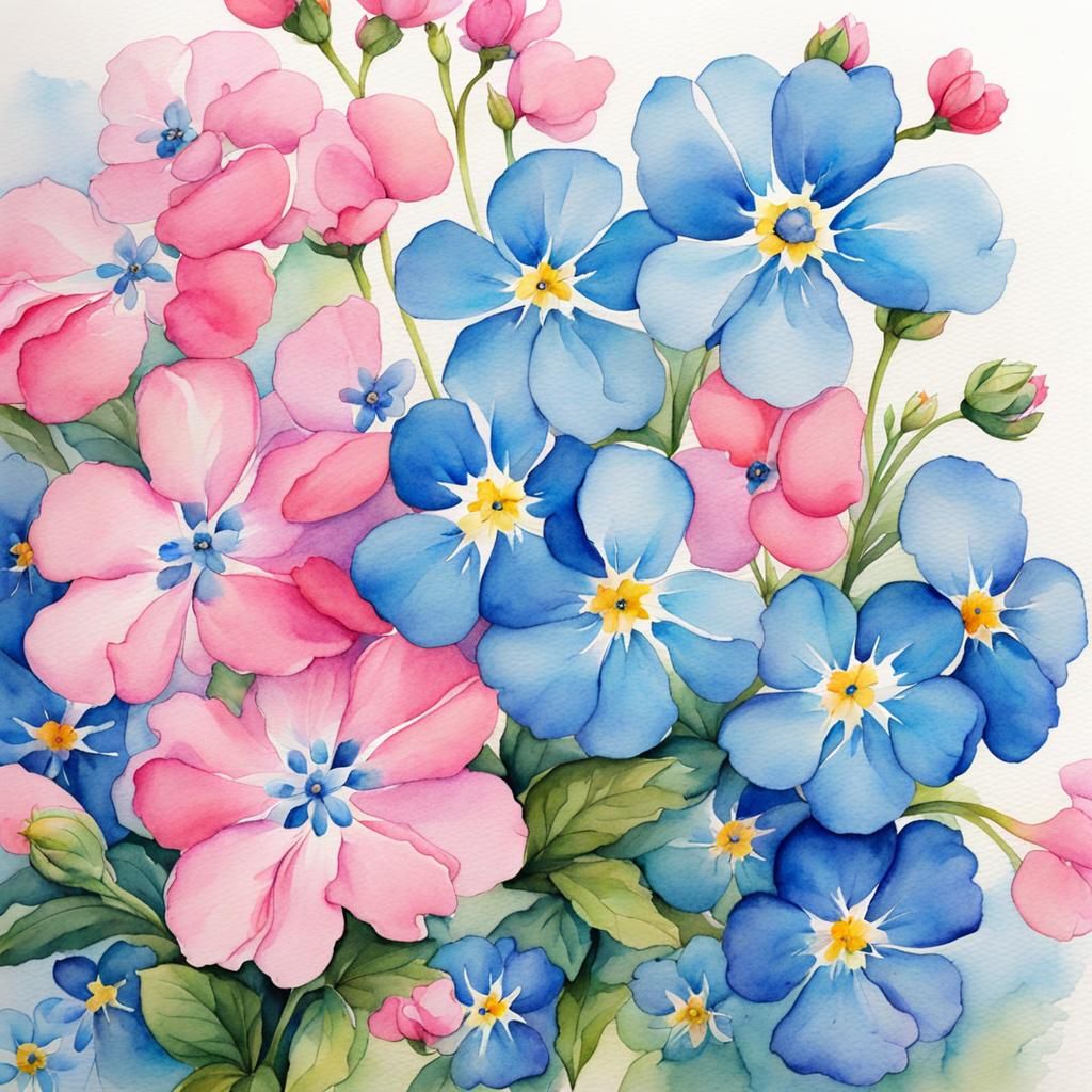 Forget-me-not Blooms in Vibrant Anime Watercolor Style