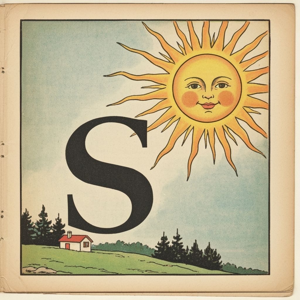 Letter S and Sun in 1920s Illustration Style