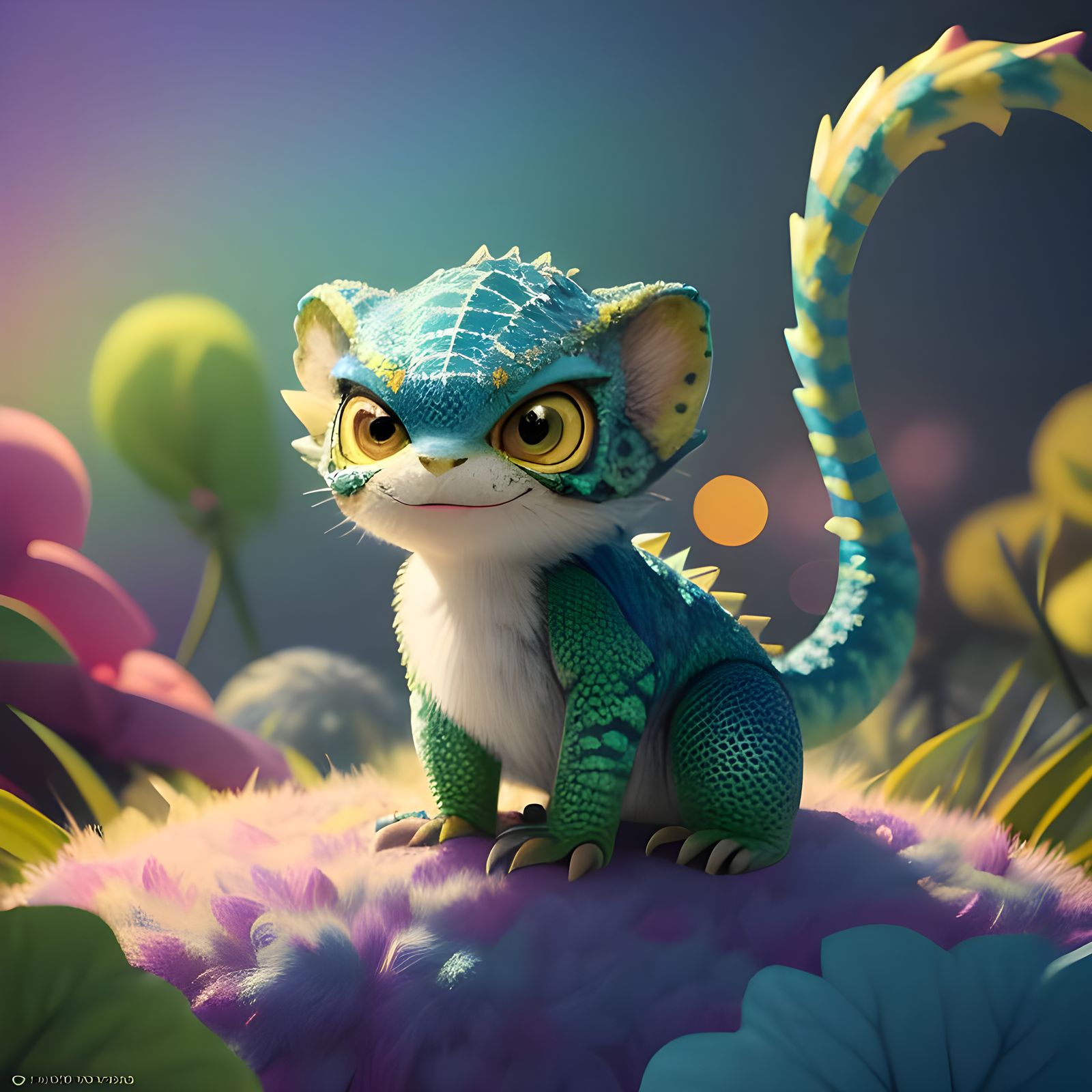 Adorable Furry Reptile: Pixar-Style 3D Concept Art