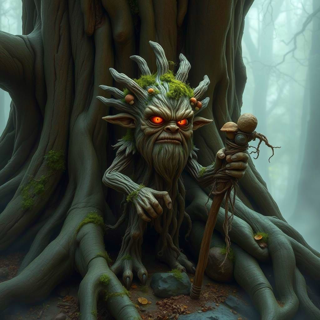 Ancient Wood Fey Amidst Enchanted Forest