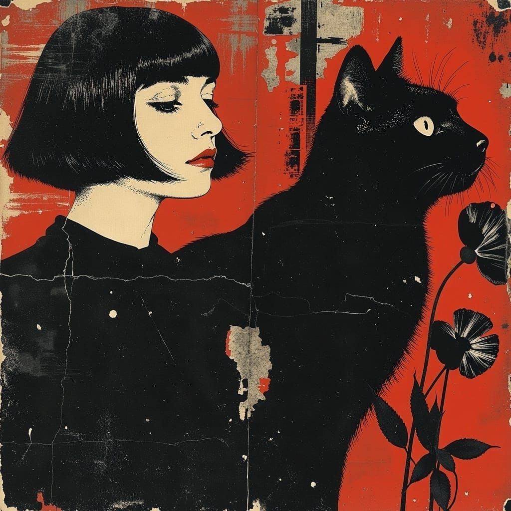 Surreal Bohemian Cat Portrait in Vibrant 1960s-Inspired Art...