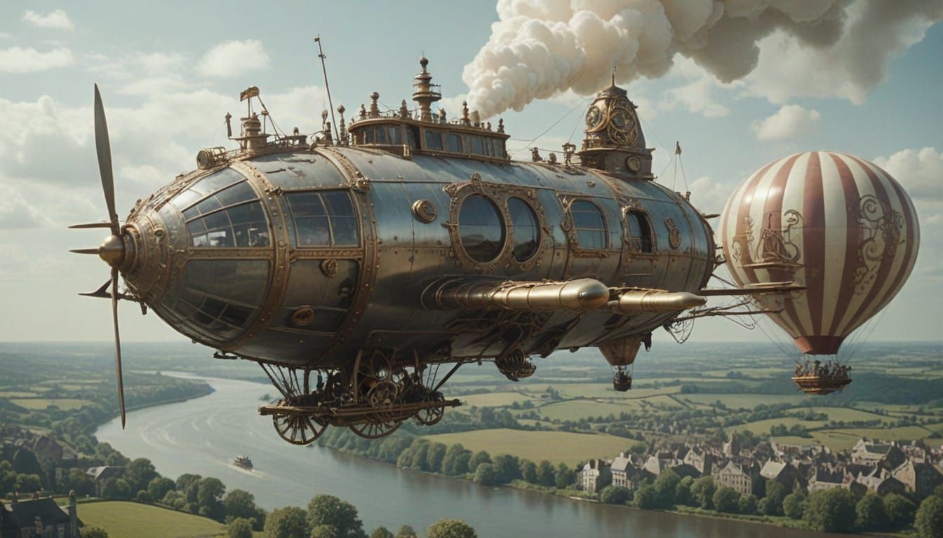 Steampunk Dog Aircraft in Art Nouveau Style