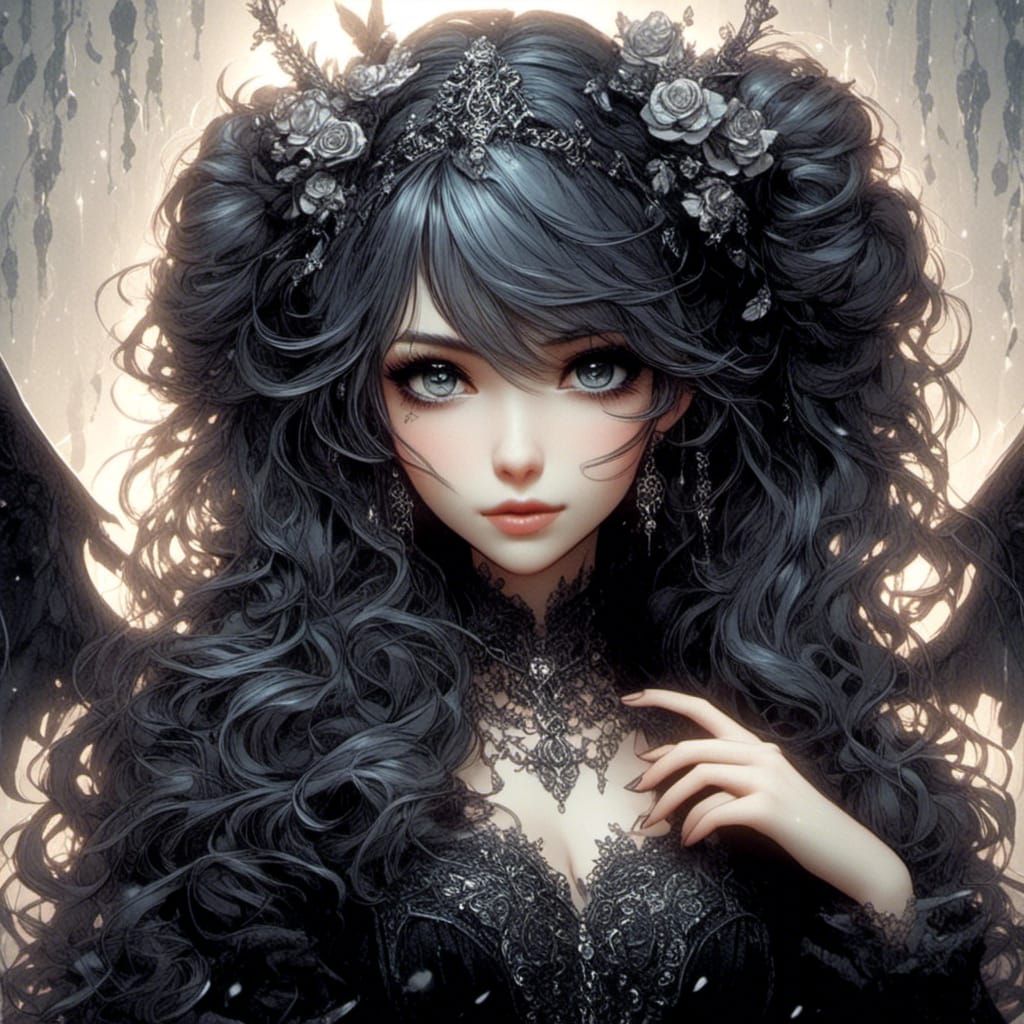 Adorable Demon Girl in Gothic Gown