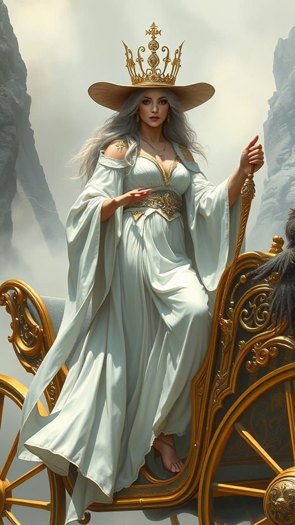White Witch in Golden Chariot, Fantasy Art