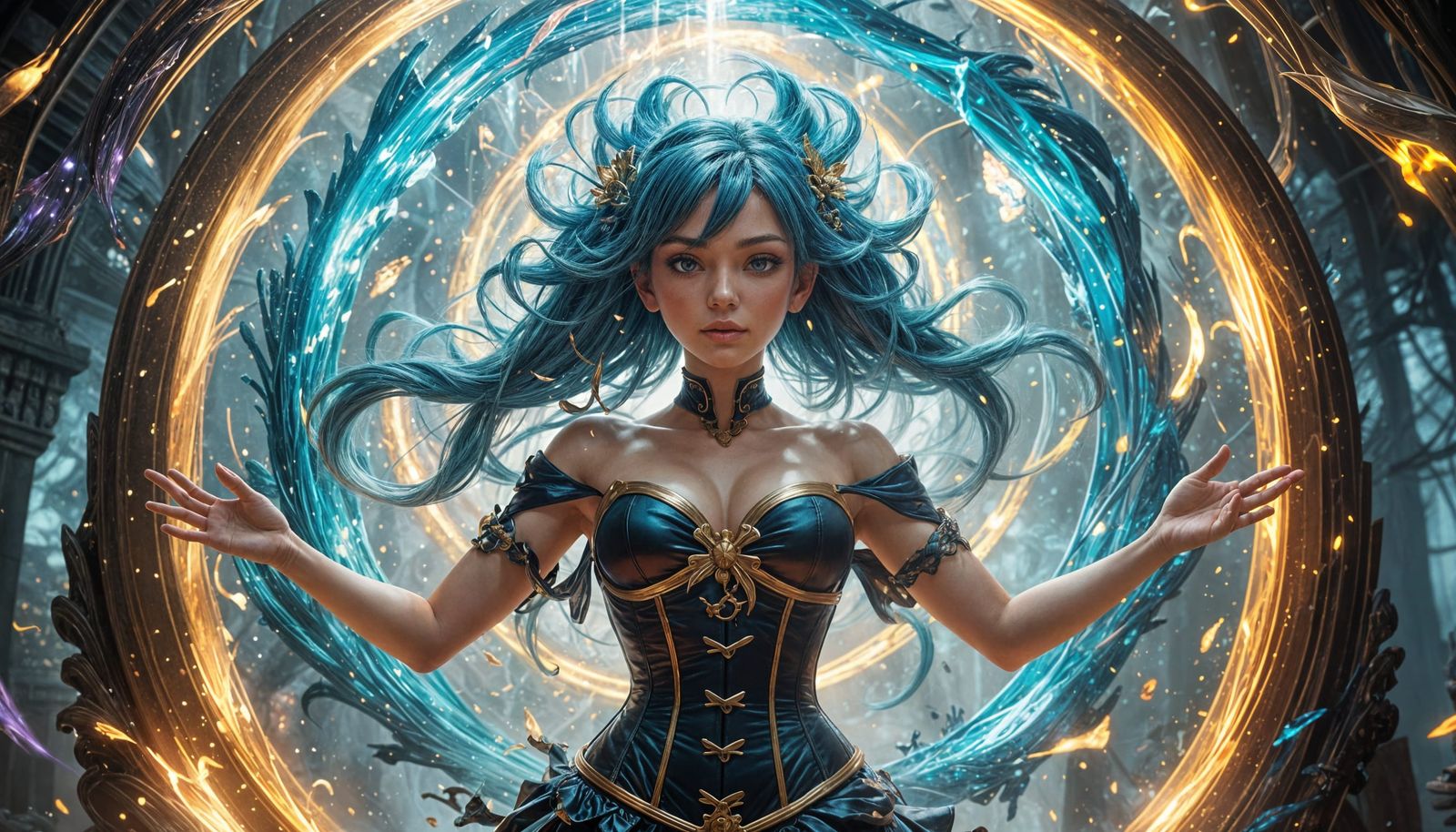 Anime Sorceress Commands Magical Vortex in Hyperrealistic St...