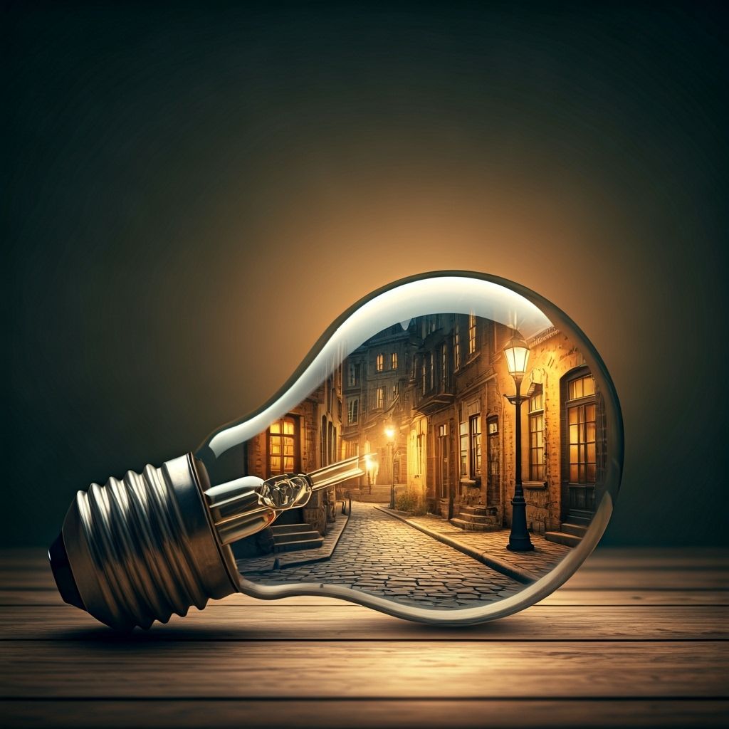 Surreal Light Bulb With Miniature 1900s Jewish Town