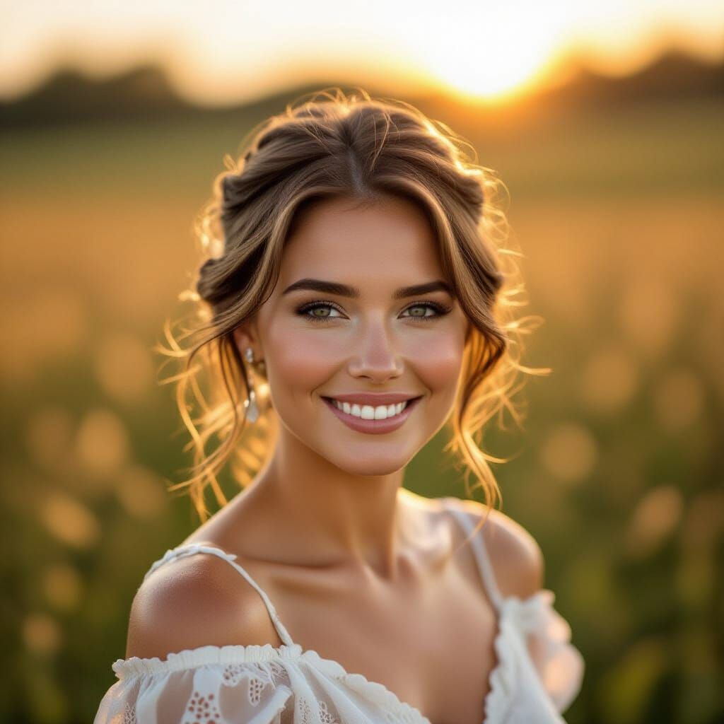 Golden Hour Portrait of Woman in Countryside