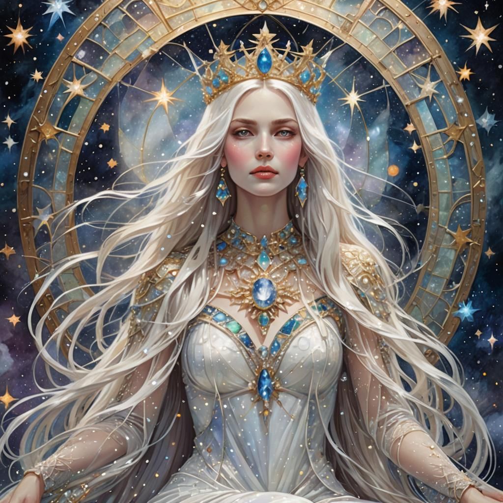 Ethereal Queen of Stars in Abstract Art Nouveau