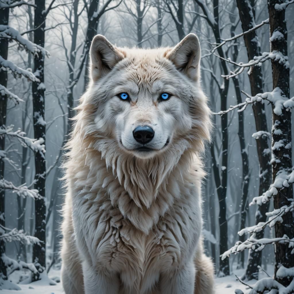 Majestic White Wolf in Snowy Landscape