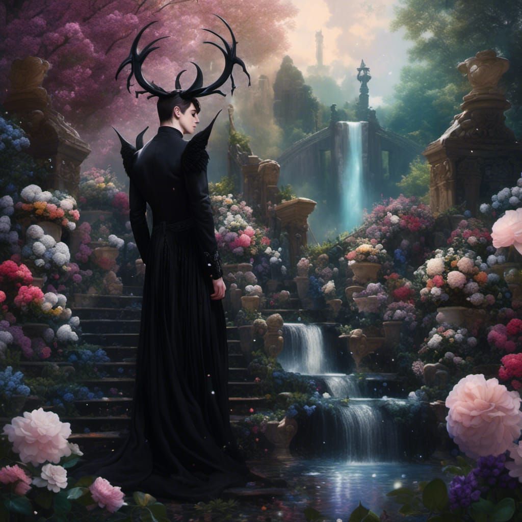 Hyperreal Young Man in Black Gown With Wings