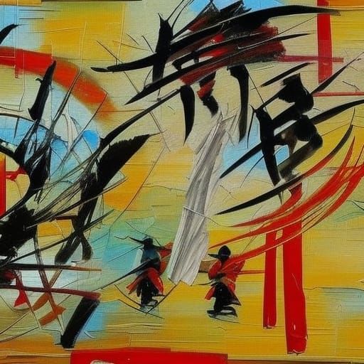 Surreal Samurai Battle in Abstract Salvador Dali Style