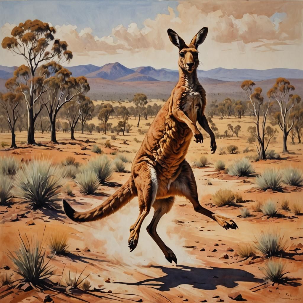 Impressionistic Kangaroo in Outback, Heidelberg School Style