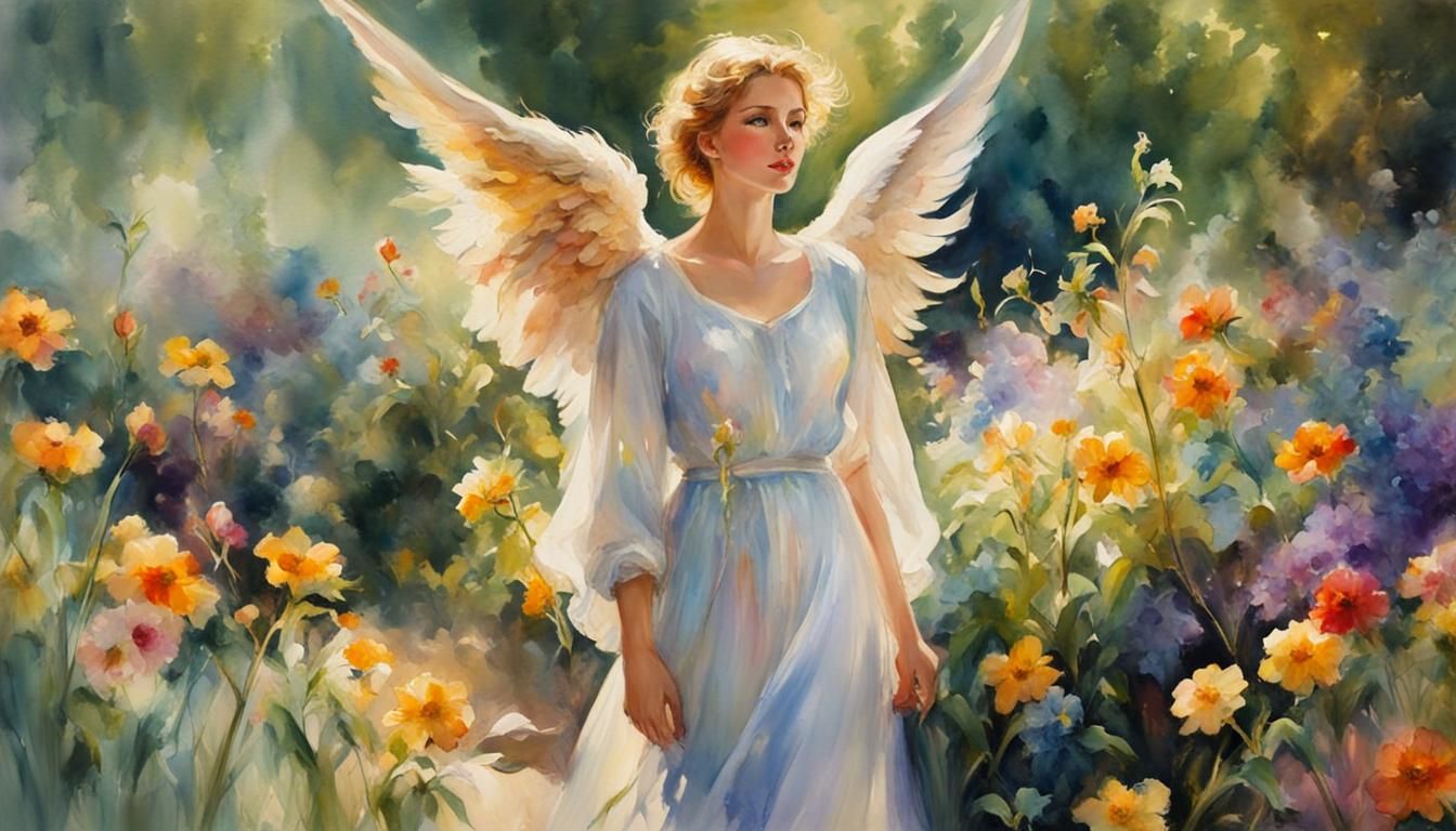 Radiant Angel in a Heavenly Garden