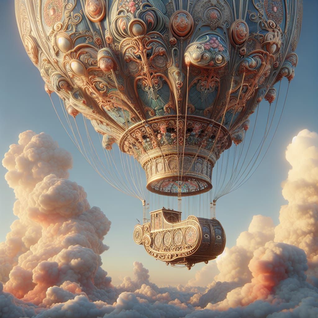 Ornate Hot Air Balloon in Rococo Art Nouveau Design