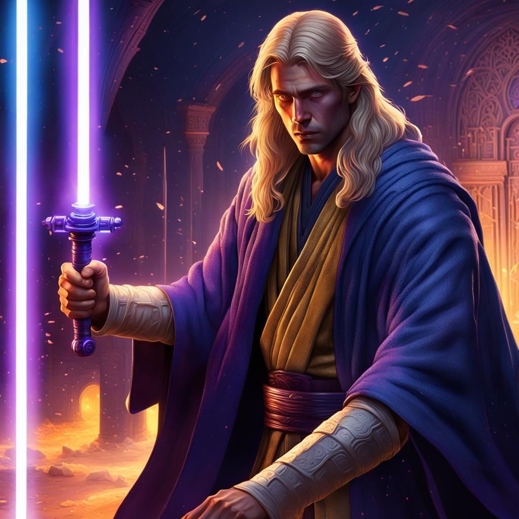 Young Jedi with Purple Lightsaber, Dark Fantasy Art
