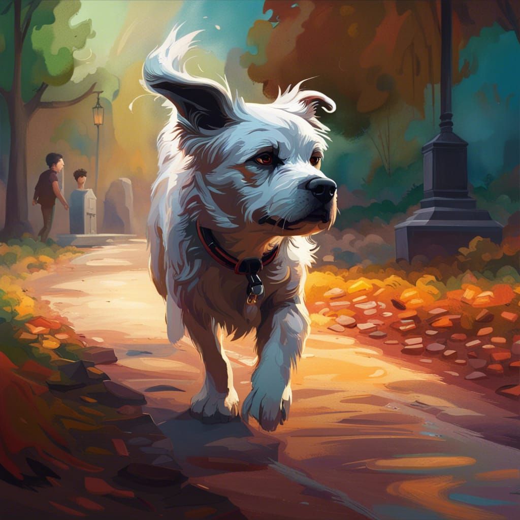 Ghost and Dog Walk in Park: Hyperrealistic Art