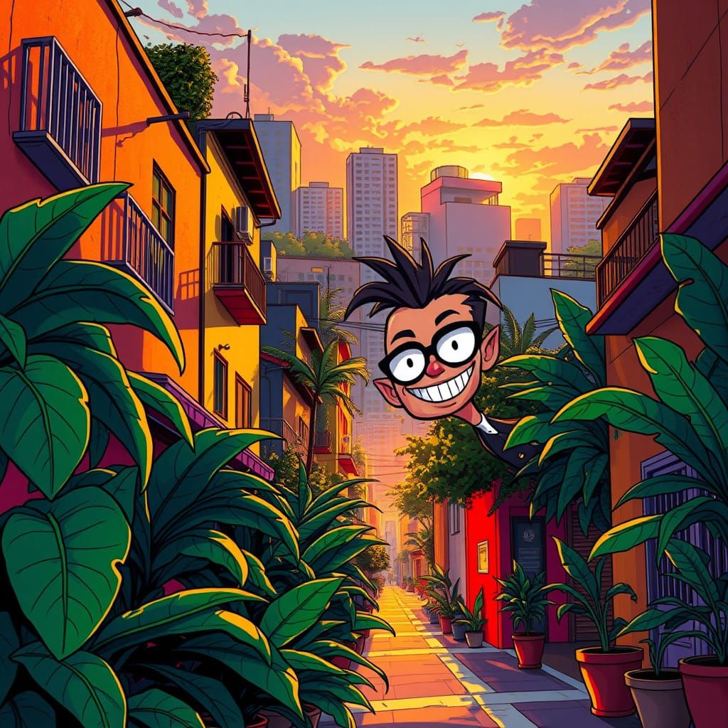 Vibrant Brazilian Cityscape with Tintol's Playful Character