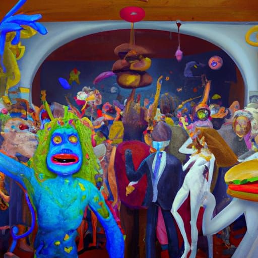 Alien Party in Spaceship: Pop Art Surrealism
