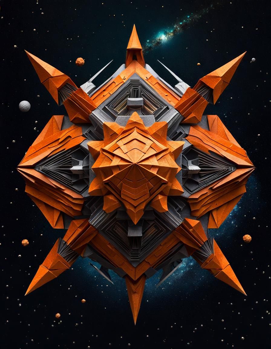 Origami Spaceship in Retro Sci-Fi Style